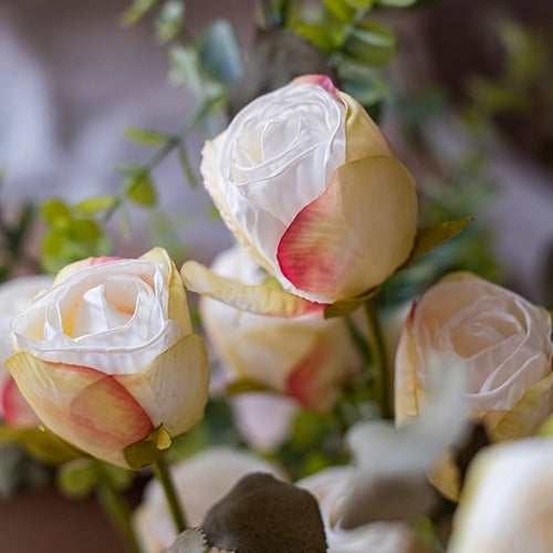 Handmade Faux Silk Dry Rose Flower Stem – Realistic Artificial Rose Blooms (White, Yellow, Mixed Colors) Sangria Uranus