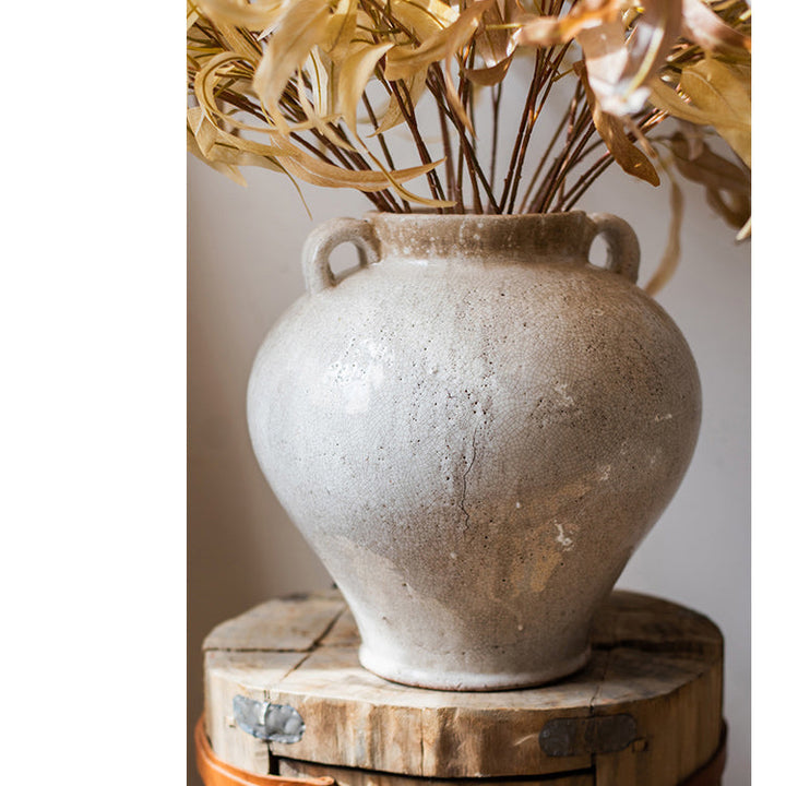 Handmade Ceramic Pottery Vase – Large White & Light Brown Decorative Accent (13”) Sangria Uranus