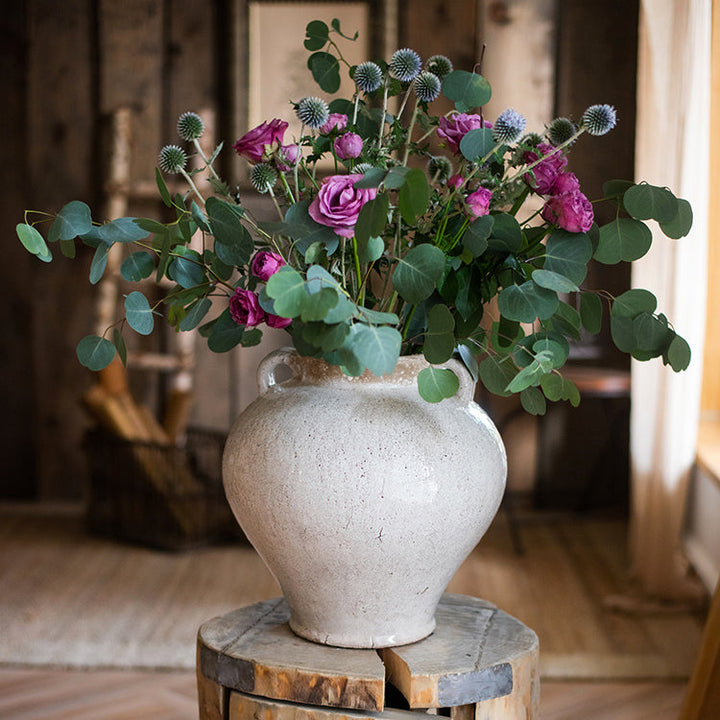 Handmade Ceramic Pottery Vase – Large White & Light Brown Decorative Accent (13”) Sangria Uranus