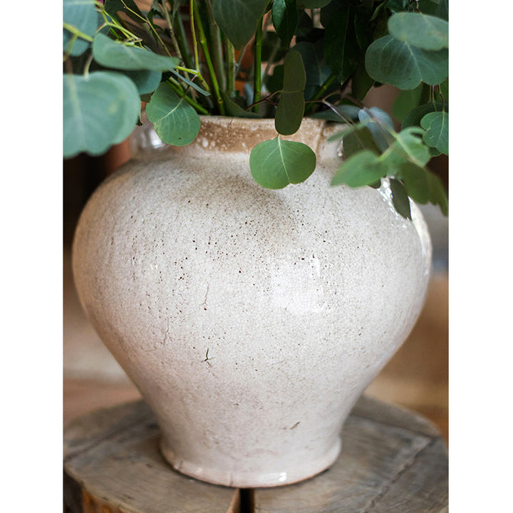 Handmade Ceramic Pottery Vase – Large White & Light Brown Decorative Accent (13”) Sangria Uranus