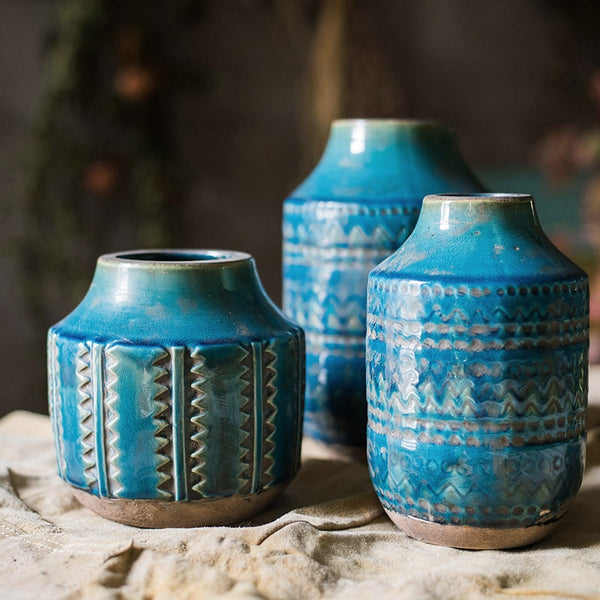Handmade Blue Ceramic Vase – Textured Glazed Finish (Small, Medium, Large) Sangria Uranus