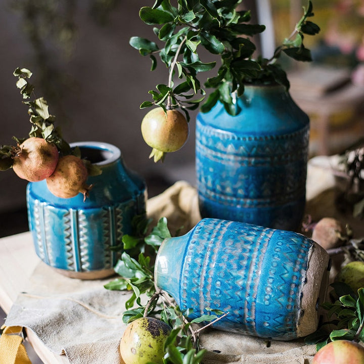 Handmade Blue Ceramic Vase – Textured Glazed Finish (Small, Medium, Large) Sangria Uranus