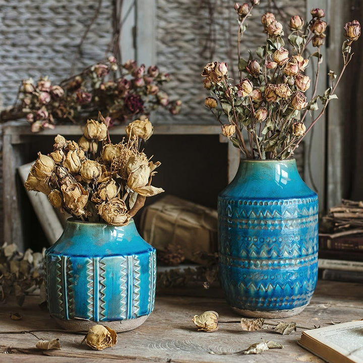 Handmade Blue Ceramic Vase – Textured Glazed Finish (Small, Medium, Large) Sangria Uranus