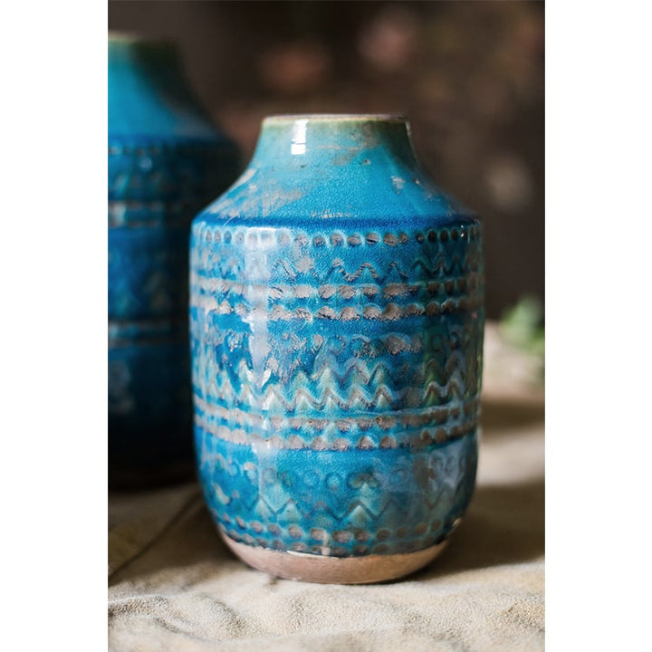 Handmade Blue Ceramic Vase – Textured Glazed Finish (Small, Medium, Large) Sangria Uranus
