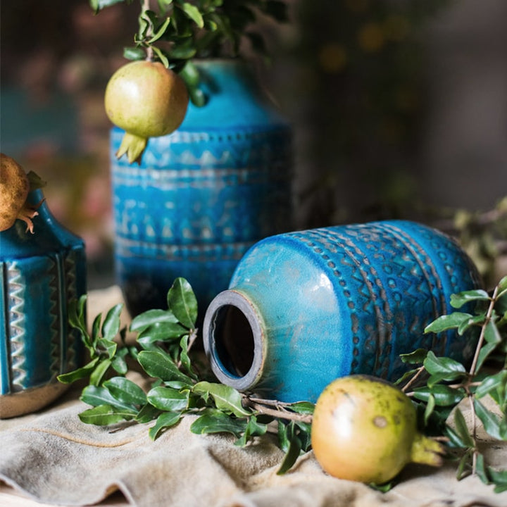 Handmade Blue Ceramic Vase – Textured Glazed Finish (Small, Medium, Large) Sangria Uranus