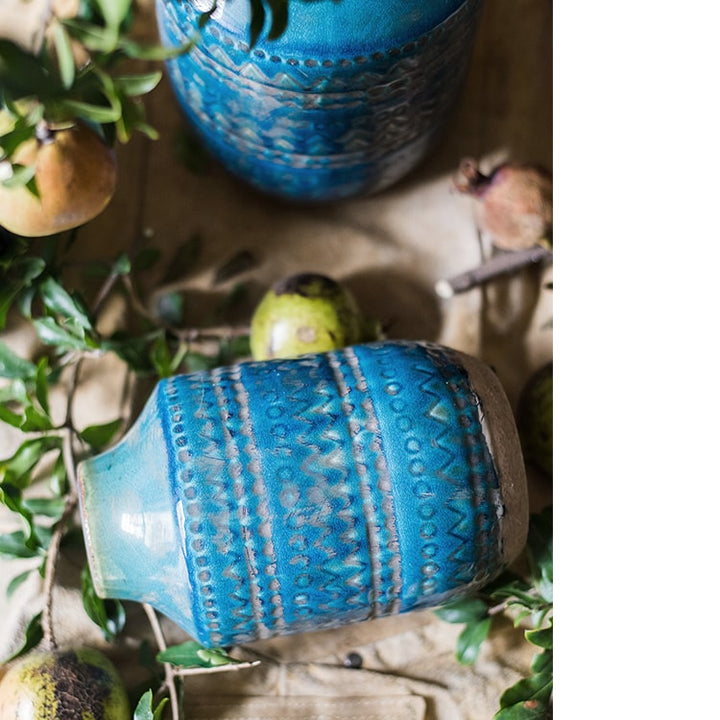 Handmade Blue Ceramic Vase – Textured Glazed Finish (Small, Medium, Large) Sangria Uranus
