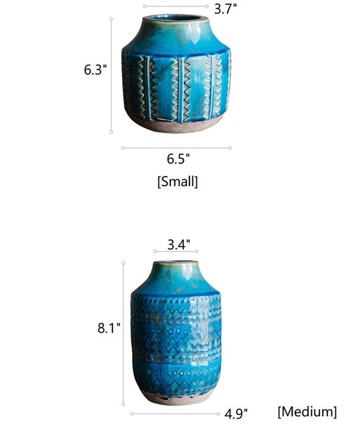 Handmade Blue Ceramic Vase – Textured Glazed Finish (Small, Medium, Large) Sangria Uranus