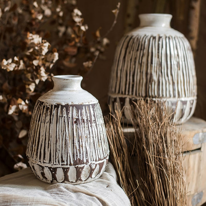 Handmade Textured Ceramic Vase – Pottery Vase in Brown & White Mixed Colors, Styles A & B Sangria Uranus