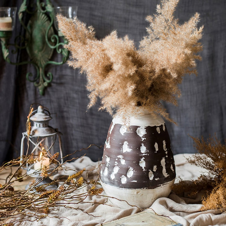 Handmade Textured Ceramic Vase – Pottery Vase in Brown & White Mixed Colors, Styles A & B Sangria Uranus