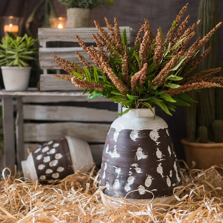Handmade Textured Ceramic Vase – Pottery Vase in Brown & White Mixed Colors, Styles A & B Sangria Uranus