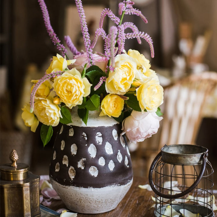 Handmade Textured Ceramic Vase – Pottery Vase in Brown & White Mixed Colors, Styles A & B Sangria Uranus