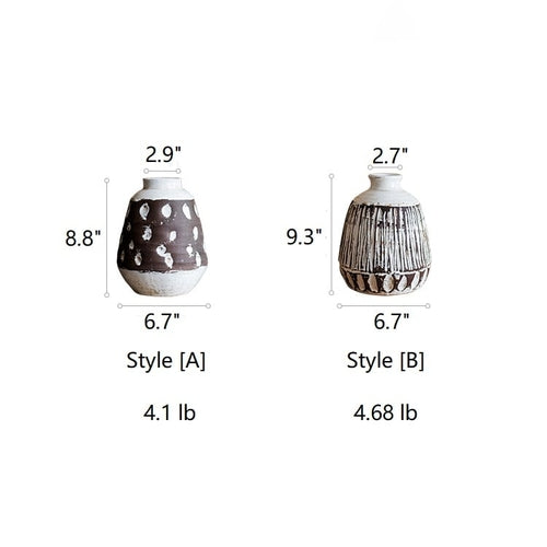 Handmade Textured Ceramic Vase – Pottery Vase in Brown & White Mixed Colors, Styles A & B Sangria Uranus