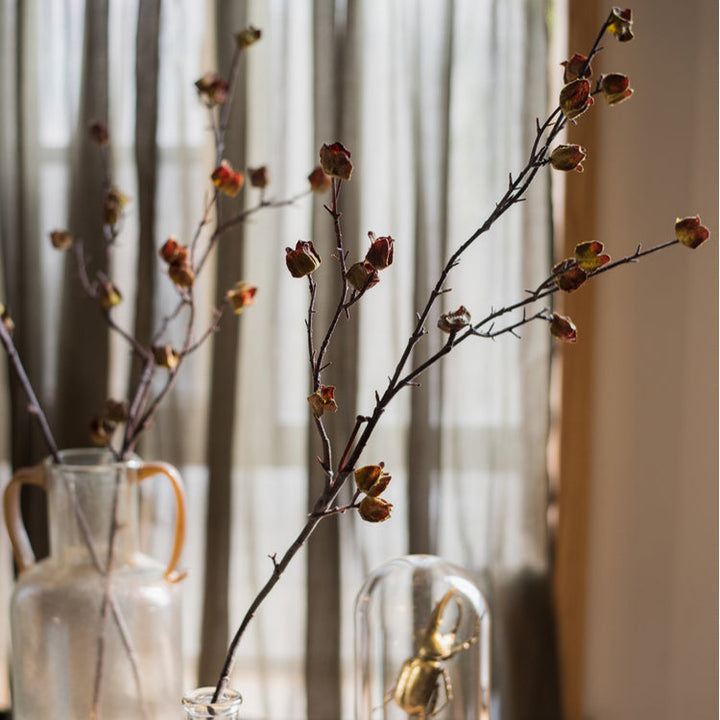 Handmade Dried Hibiscus Artificial Flower Stem – 35.4" Tall Faux Silk Floral in Yellow/Brown Sangria Uranus