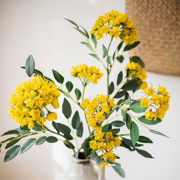 Handmade Faux Silk Senna Plant Flower Stem – Realistic Artificial Silk Flowers (Pink, White, Yellow) Sangria Uranus