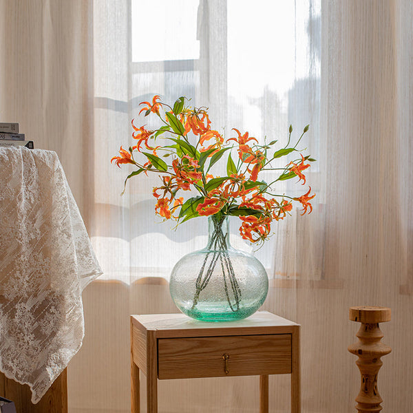 Handmade Faux Silk Flame Lily Flower Stem – Realistic Artificial Silk Flowers with Three Blooms (Orange, Red, Yellow) Sangria Uranus