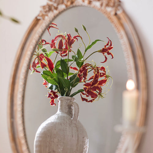 Handmade Faux Silk Flame Lily Flower Stem – Realistic Artificial Silk Flowers with Three Blooms (Orange, Red, Yellow) Sangria Uranus