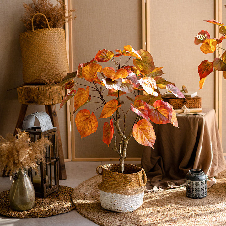 Red Leaf Banyan Tree – Handmade Silk Faux Plant in Pot – Lifelike Indoor Artificial Tree Decor (Small & Large Sizes) Sangria Uranus