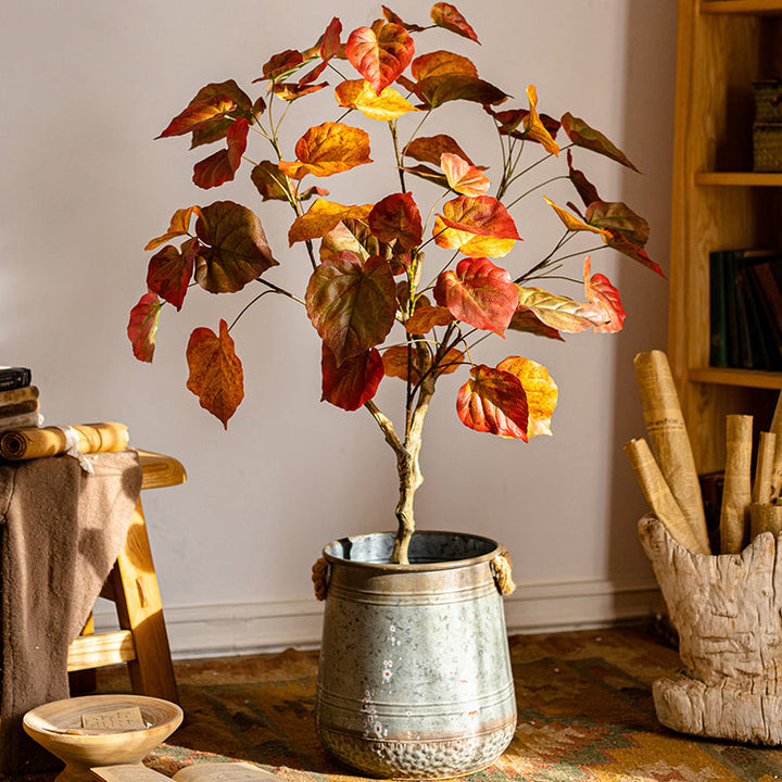 Red Leaf Banyan Tree – Handmade Silk Faux Plant in Pot – Lifelike Indoor Artificial Tree Decor (Small & Large Sizes) Sangria Uranus