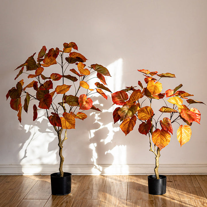 Red Leaf Banyan Tree – Handmade Silk Faux Plant in Pot – Lifelike Indoor Artificial Tree Decor (Small & Large Sizes) Sangria Uranus