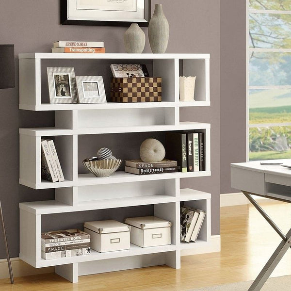 White Modern Bookcase with 6 Open Shelves – 47" Wide Laminate Bookshelf for Living Room, Office, or Bedroom Yellow Crius