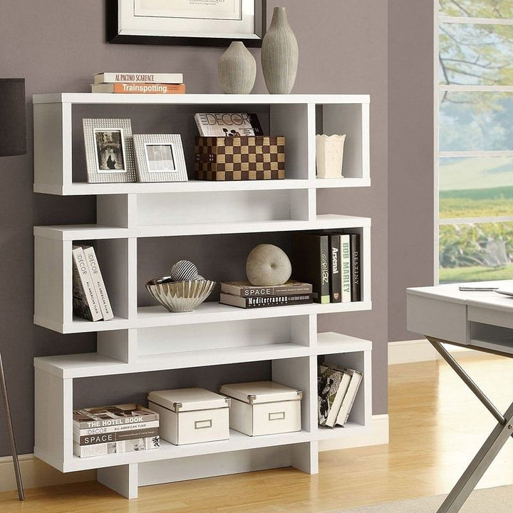 White Modern Bookcase with 6 Open Shelves – 47" Wide Laminate Bookshelf for Living Room, Office, or Bedroom Yellow Crius