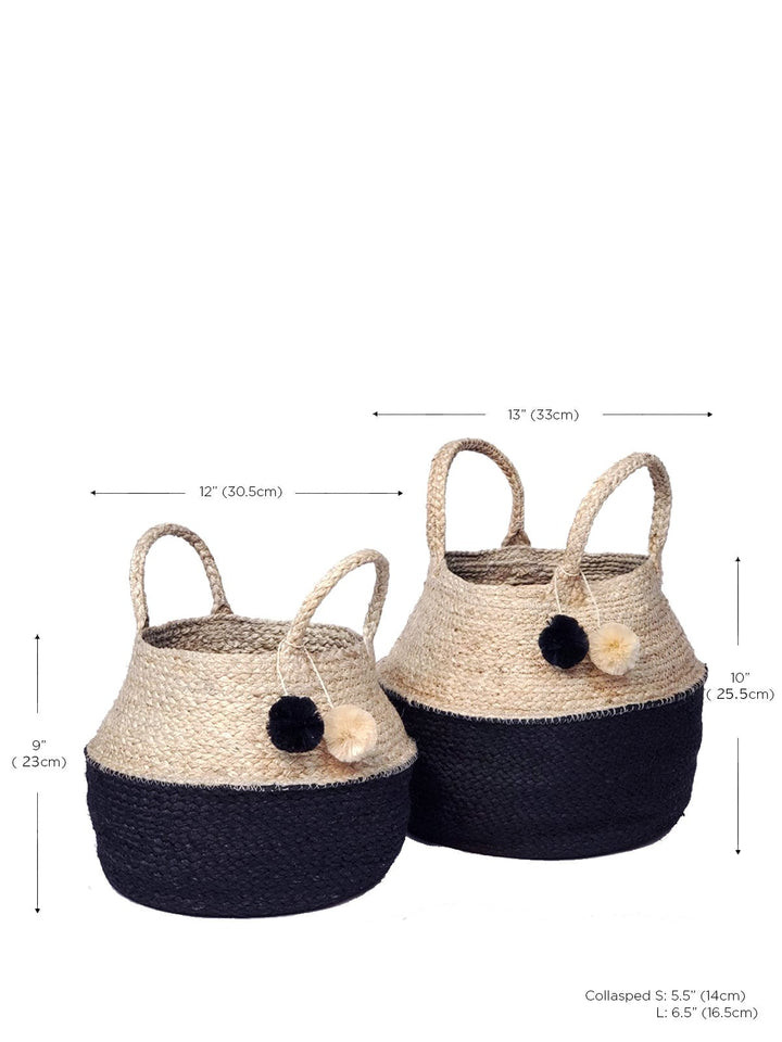 Naiya Foldable Jute Basket Bag – Handwoven Tote for Home & Outings (Natural & Black) Brown Ares