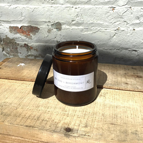 Oud & Bergamot Soy Wax Candle – Warm, Moody, Hand Poured – 4oz & 8oz Indigo Poseidon