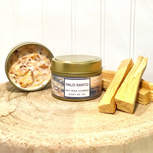 Palo Santo Soy Wax Candle – Natural Citrus & Wood Aroma with Real Palo Santo Chips – 4oz & 8oz Indigo Poseidon