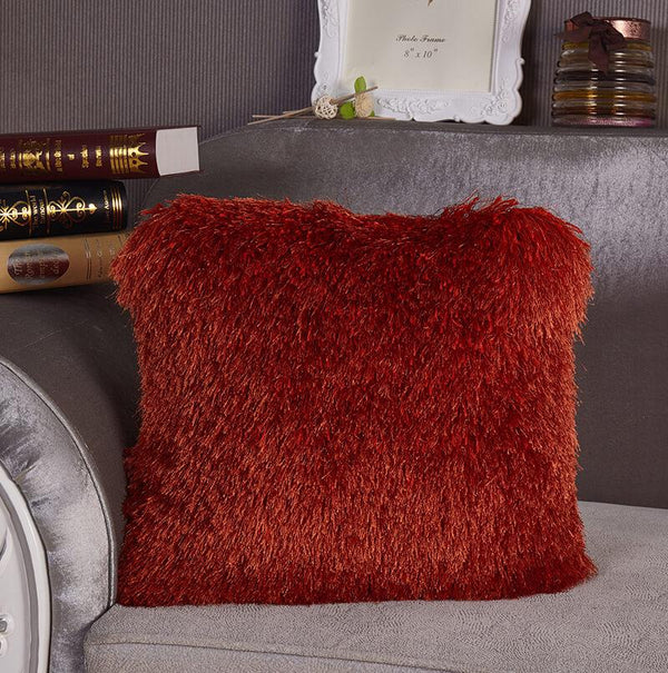 Amazing Rugs "Decorative" Shaggy Pillow in Rust – 18"x18", Hand-Tufted, Extra Soft Polyester Coral Rosemary