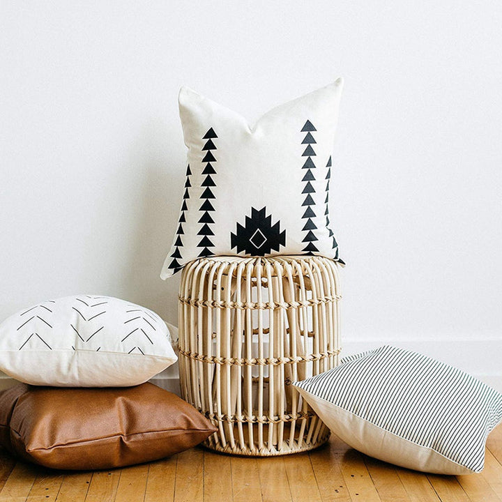 Set of 4 Throw Pillow Covers – 3 Cotton Linen Blend & 1 Faux Leather, 18"x18", Cognac & Neutral Colors Magenta Charlie