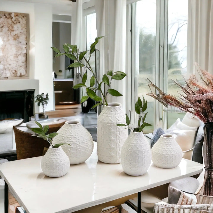Embossed Cane Webbing Ceramic Vases – Modern Decorative Accent, Assorted Sizes Cerise Thalassa