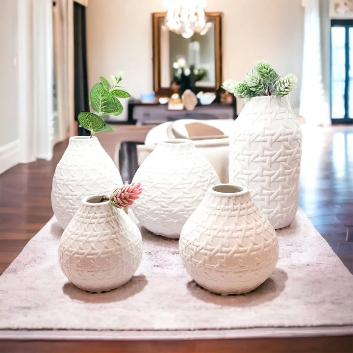 Embossed Cane Webbing Ceramic Vases – Modern Decorative Accent, Assorted Sizes Cerise Thalassa