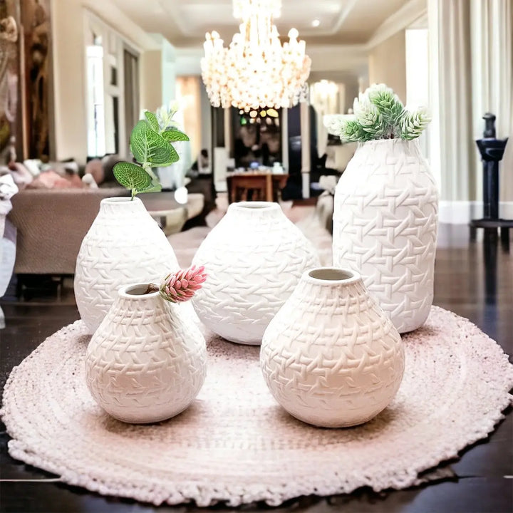 Embossed Cane Webbing Ceramic Vases – Modern Decorative Accent, Assorted Sizes Cerise Thalassa