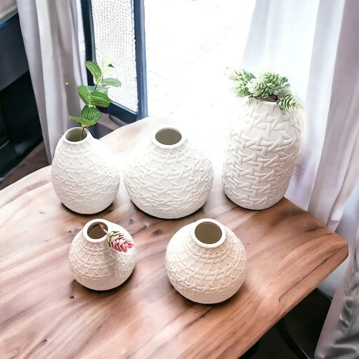 Embossed Cane Webbing Ceramic Vases – Modern Decorative Accent, Assorted Sizes Cerise Thalassa