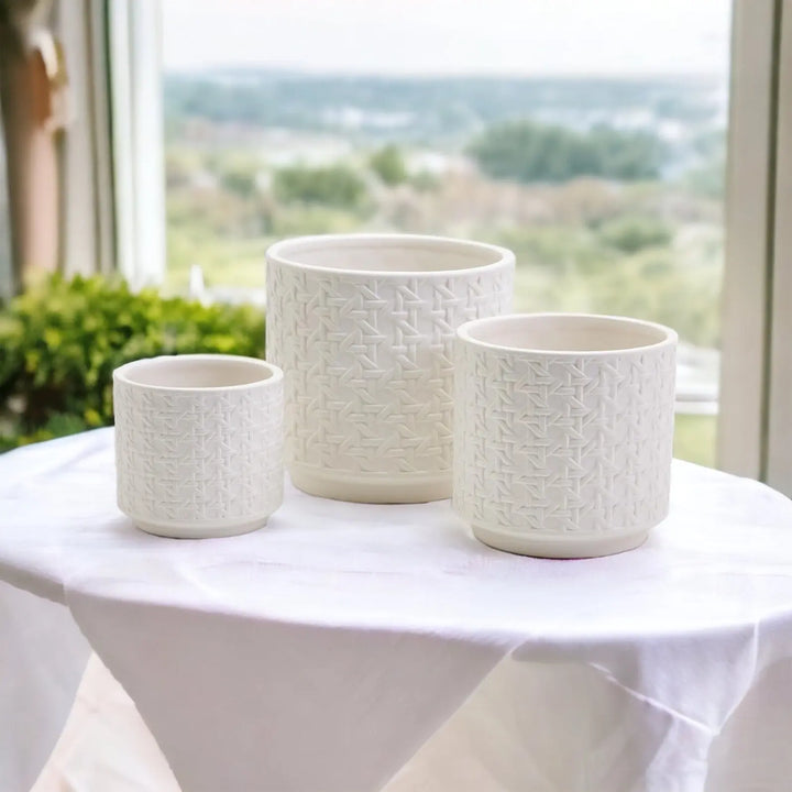 Embossed Cane Webbing Ceramic Vases – Modern Decorative Accent, Assorted Sizes Cerise Thalassa