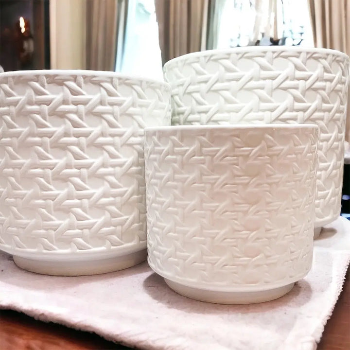 Embossed Cane Webbing Ceramic Vases – Modern Decorative Accent, Assorted Sizes Cerise Thalassa