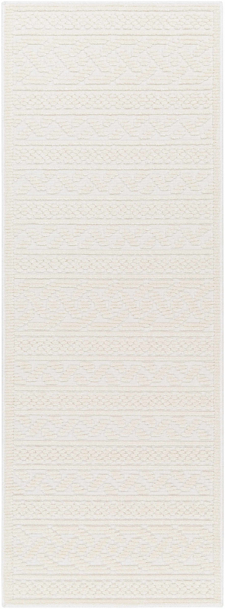 Fadey Washable Area Rug – Beige & Ivory High-Low Trellis Design, Machine Woven Medium Pile, Boho & Transitional Style Champagne Themis