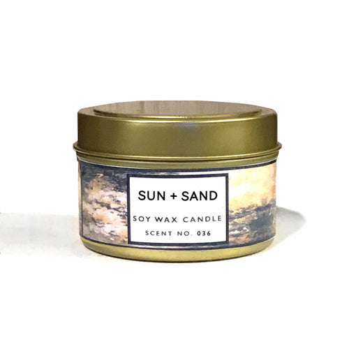 Sun + Sand Hand-Poured Soy Wax Candle – White Floral & Citrus Scent, Cotton Wick, Amber Jar or Gold Tin, Made in Brooklyn Indigo Poseidon