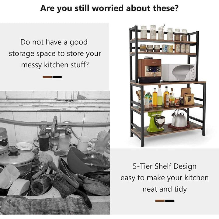 Industrial Kitchen Baker’s Rack with Shelves – Microwave Stand & Storage Organizer, Woodgrain & Metal Frame Yellow Crius