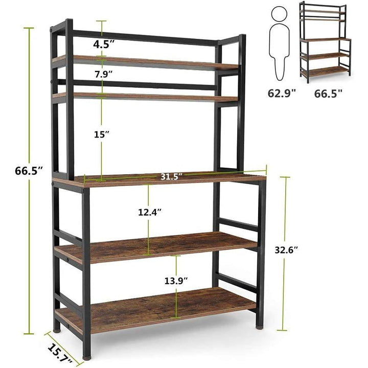 Industrial Kitchen Baker’s Rack with Shelves – Microwave Stand & Storage Organizer, Woodgrain & Metal Frame Yellow Crius