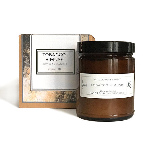 Tobacco + Musk Soy Wax Candle – Hand-Poured in Brooklyn (4oz Tin / 8oz Amber Jar) Indigo Poseidon