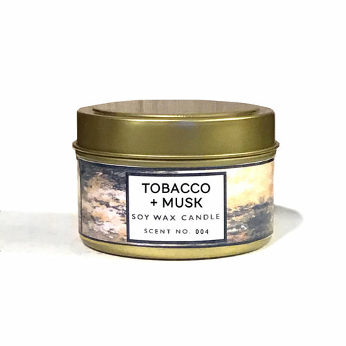 Tobacco + Musk Soy Wax Candle – Hand-Poured in Brooklyn (4oz Tin / 8oz Amber Jar) Indigo Poseidon