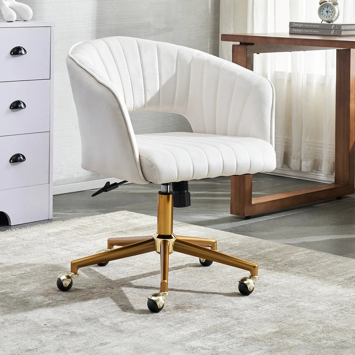 Velvet Swivel Desk Chair – 360° Home Office & Vanity Chair with Modern Design Peach Maple