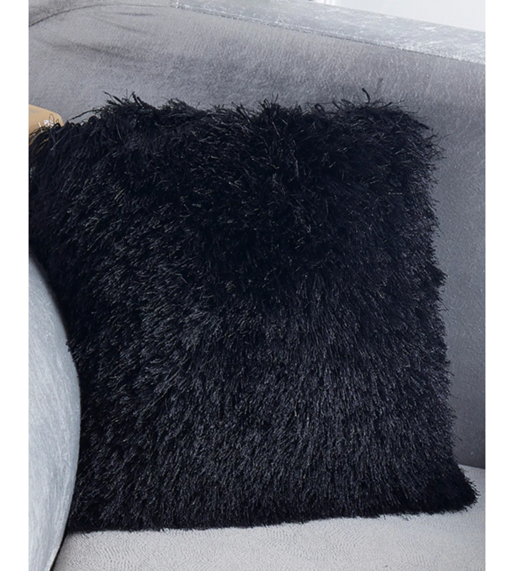 Ultra Plush Black Shaggy Throw Pillow – 18"x18" Hand-Tufted Retro Modern Decorative Accent Cushion Coral Rosemary