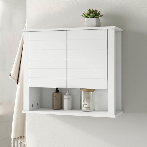 White 2 Door Wall Mounted Bathroom Storage Cabinet with Adjustable Shelf & Open Storage, Engineered Wood Yellow Crius