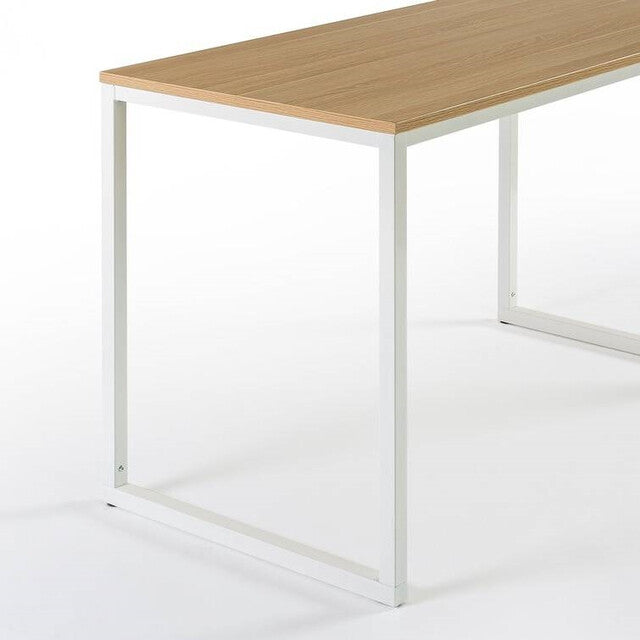 Modern Minimalist Home Office Desk – 47" Natural Wood Top with White Steel Frame Yellow Crius