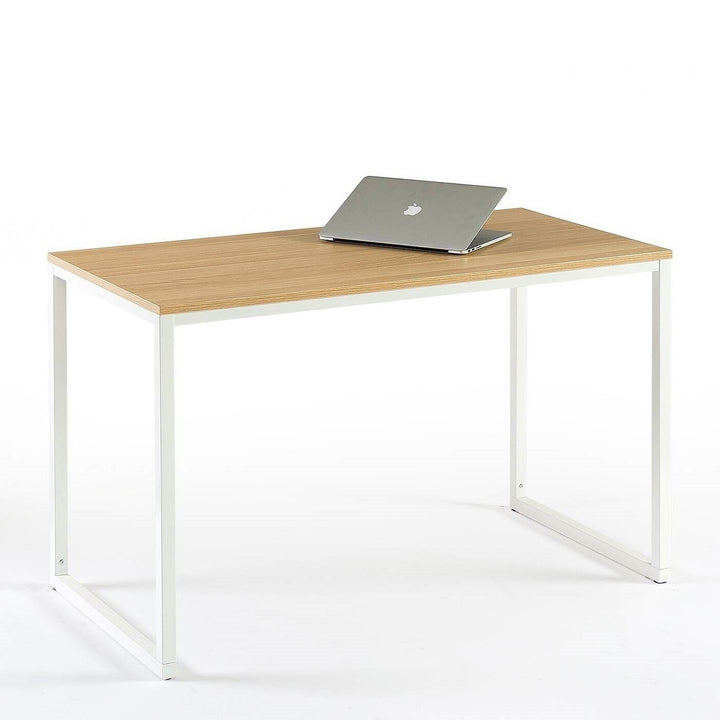 Modern Minimalist Home Office Desk – 47" Natural Wood Top with White Steel Frame Yellow Crius