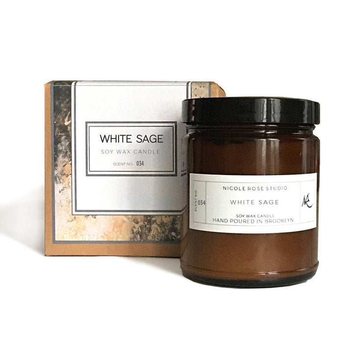 White Sage Aromatherapy Soy Wax Candle – Cleansing Scent with Real Dried Sage, Pure Essential Oils, Hand-Poured in Brooklyn Indigo Poseidon
