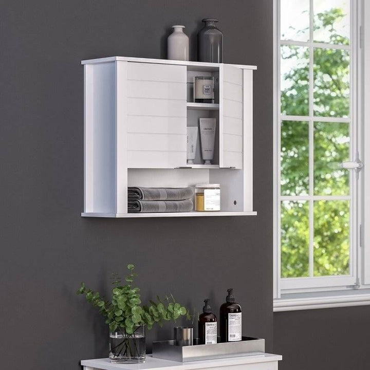 White 2 Door Wall Mounted Bathroom Storage Cabinet with Adjustable Shelf & Open Storage, Engineered Wood Yellow Crius