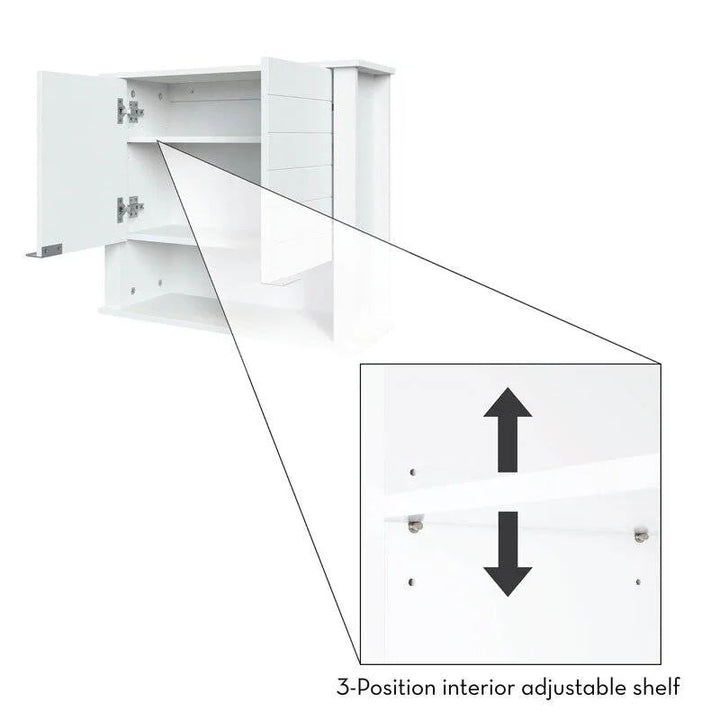 White 2 Door Wall Mounted Bathroom Storage Cabinet with Adjustable Shelf & Open Storage, Engineered Wood Yellow Crius